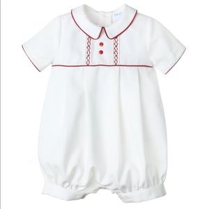 NWT. Luli & Me. Ivory Harvest Boy Bubble with Burgundy Trim. 6 Mos.